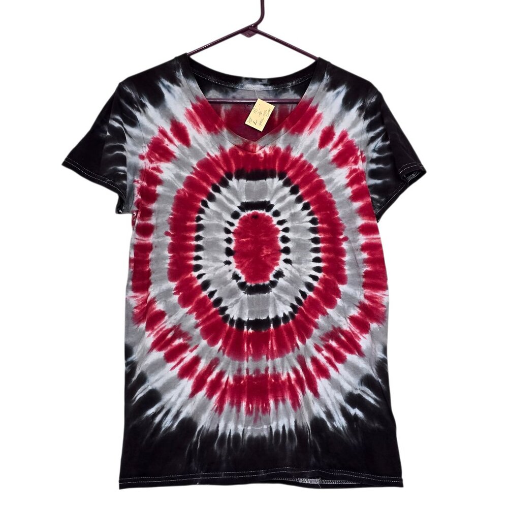 George Women's Grey & Red Tie Dye V Neck Short Sleeve T Shirt 100% Cotton Small